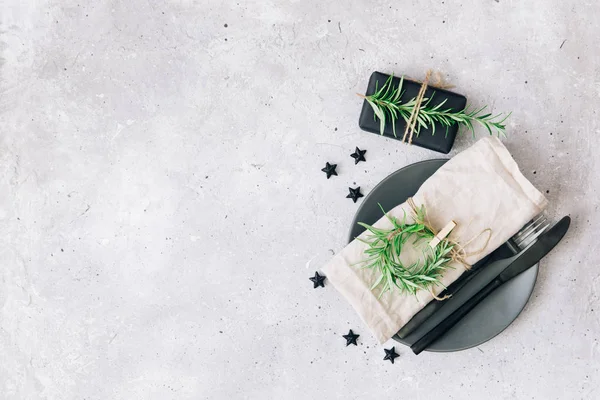 Rustik Noel yer sofra antika arka plan üzerinde. Üstten Görünüm, kopya alanı