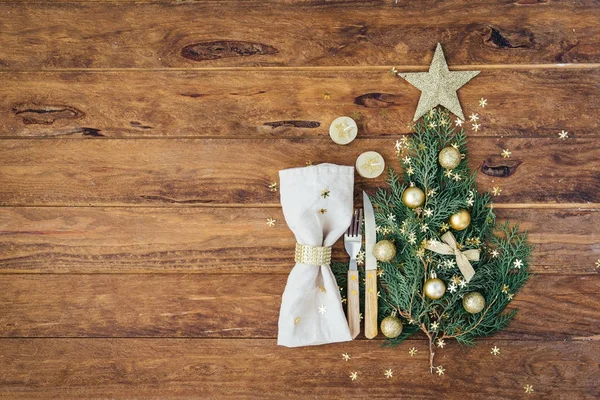 Cenário de mesa de Natal e Ano Novo — Fotografia de Stock
