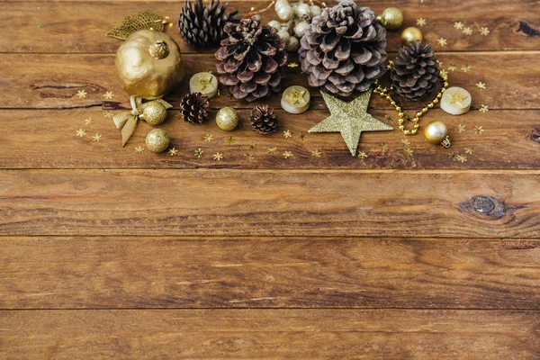 Χριστουγεννιάτικο πλαίσιο σε ξύλινο φόντο — Φωτογραφία Αρχείου