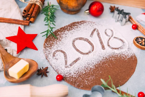 Massa Pão Gengibre Para Biscoitos Natal Feliz Ano Novo 2018 — Fotografia de Stock