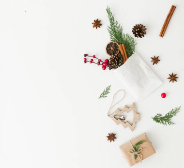 Yaratıcı Noel kompozisyon için 2018. Düz yatıyordu. Kopya alanı