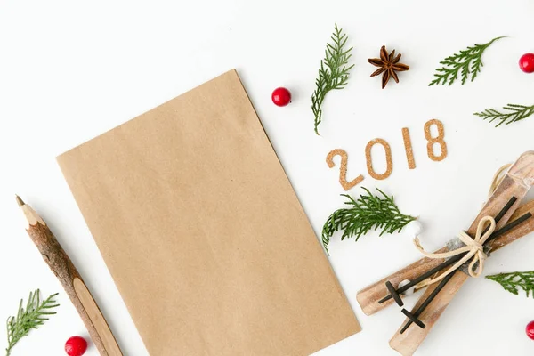 Composição Criativa Natal Deitado Lista Desejos Conceito Metas Com 2018 — Fotografia de Stock