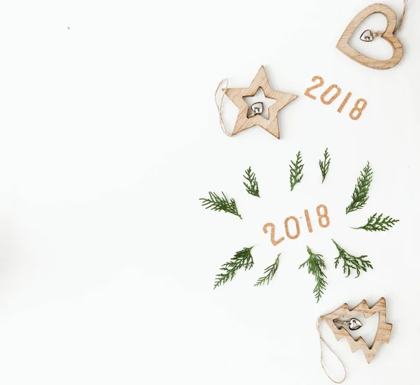 Composição Natal Criativa Para 2018 Deitado Espaço Cópia — Fotografia de Stock