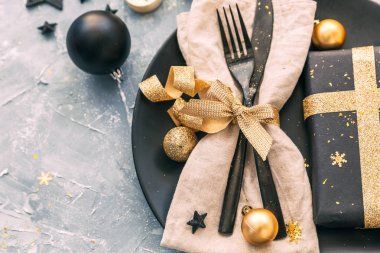 Noel ve yeni yıl tatil Tablo ayarı kutlaması yer ayar yemek süslemeleri kopya alanı için