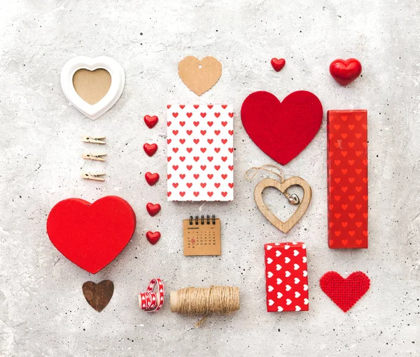 Liebe Herzen Und Geschenkschachteln Auf Vintage Textur Hintergrund Valentines Tageskartenkonzept — Stockfoto