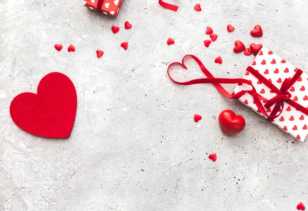 Presentes Coração Sentido Fundo Vintage Passado Valentine Deitado Vista Cima — Fotografia de Stock