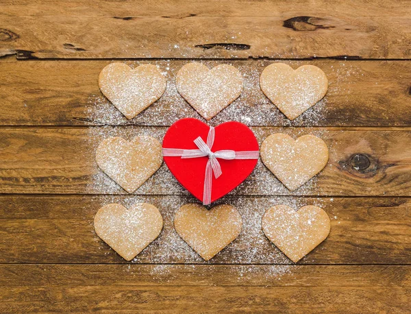 Kekse Mit Geschenkbox Zum Valentinstag Ansicht Von Oben Hintergrund Der — Stockfoto