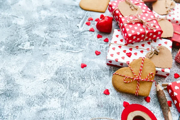 Valentin Nap Ajándék Doboz Szív Alakú Cookie Kat Dekoráció Holiday — Stock Fotó