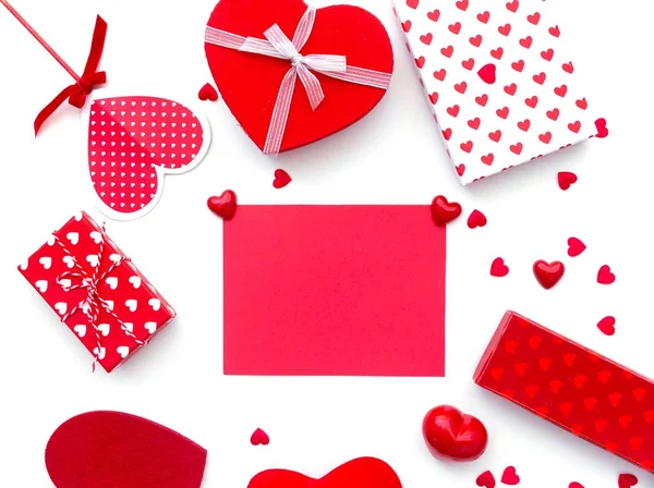 Dia Dos Namorados Corações Caixa Presente Cartão Saudação Sobre Fundo — Fotografia de Stock
