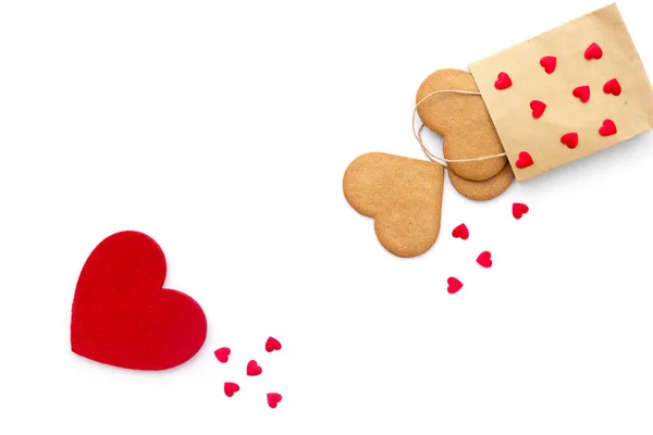 Biscotti Forma Cuore San Valentino Vista Dall Alto Copia Spazio — Foto Stock