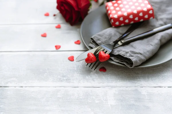 Concetto Cena Romantica San Valentino Tavola Impostazione Sfondo — Foto Stock