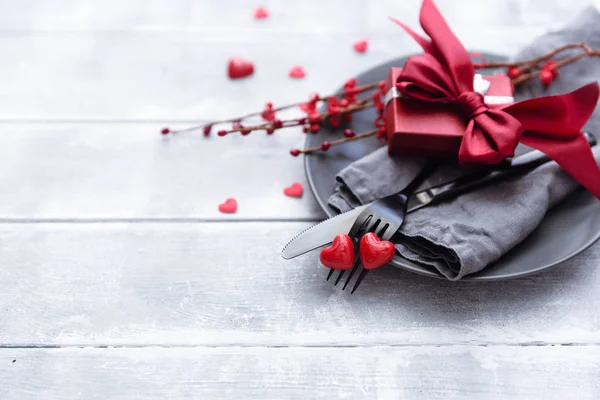 Concetto Cena Romantica San Valentino Tavola Impostazione Sfondo — Foto Stock