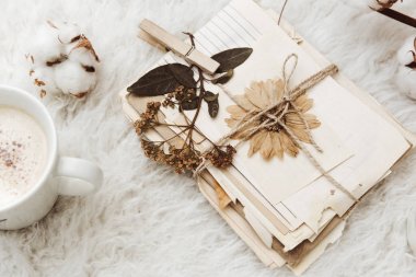 Arka plan eski kağıt ve kuru çiçekler ile tonlama vintage