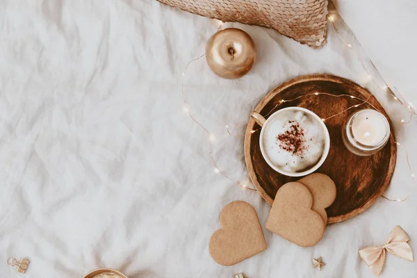 Bom Dia Cozy Still Life Fundo Com Xícara Café Biscoitos — Fotografia de Stock