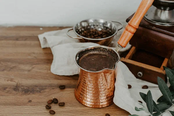 Turkish Coffee Pot Rustic Trendy Background — Stock Photo, Image