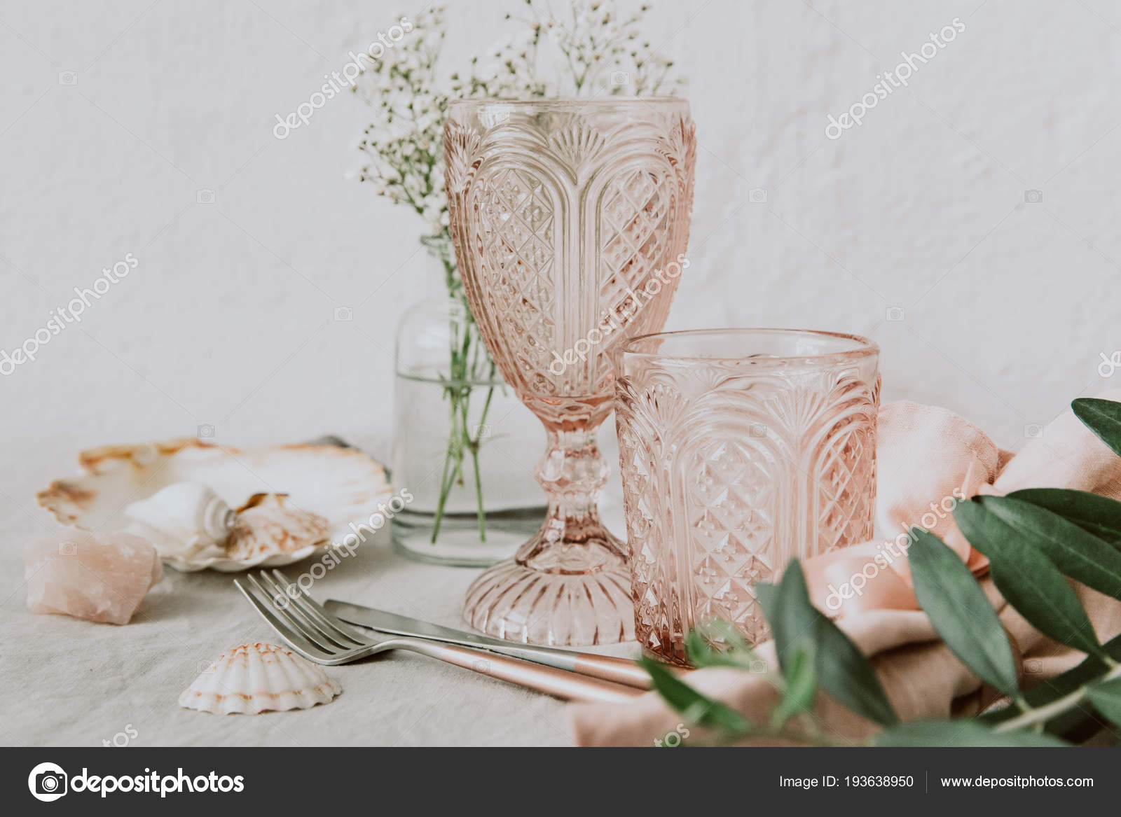 Seashells Vase Rustic Wedding Decorations Stock Photo