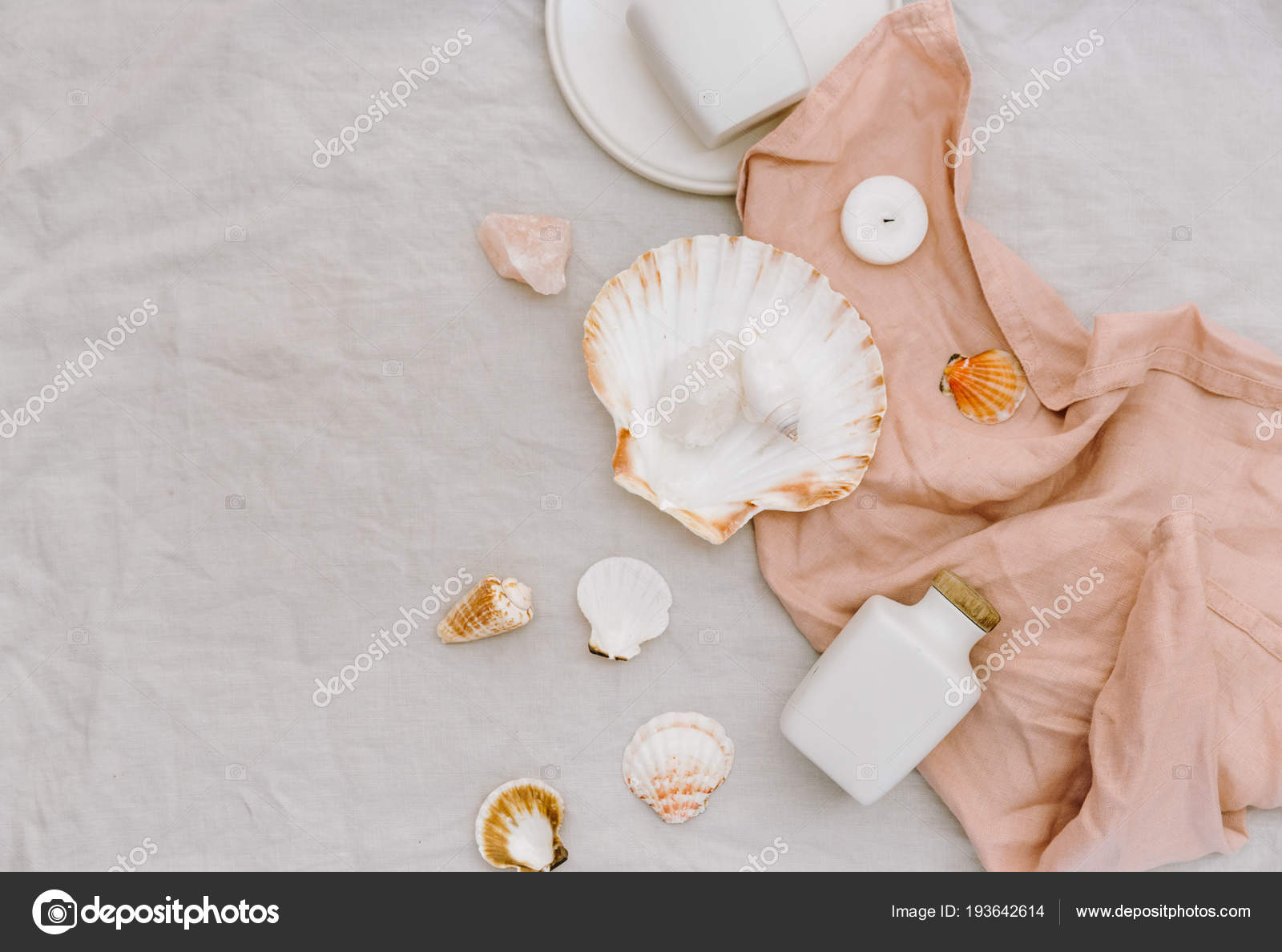 Seashells Vase Rustic Wedding Decorations Stock Photo