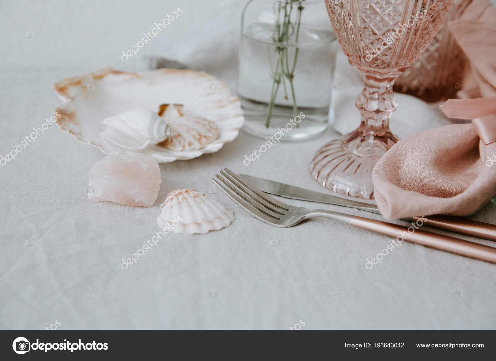 Seashells Vase Rustic Wedding Decorations Stock Photo