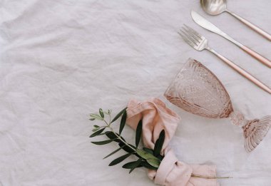 Rustik düğün masa dekor. Üstten Görünüm