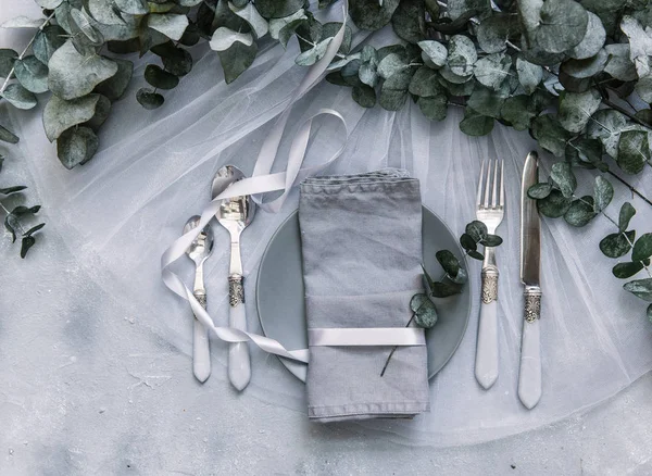 배경입니다 소박한 스타일입니다 로맨틱 홀리데이 테이블 설정입니다 장식입니다 레스토랑 — 스톡 사진