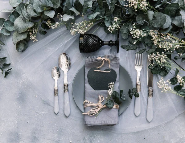 Flat Lay Meal Background Rustic Style Romantic Holiday Table Setting — Stock Photo, Image