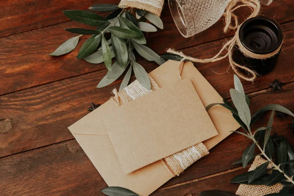 Como Fazer Convite Casamento Conceito Rustic Diy Artesanal Artesanal Itens — Fotografia de Stock