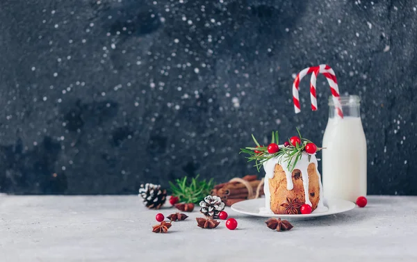 Bolo Natal Tradicional Com Leite Espaço Cópia — Fotografia de Stock