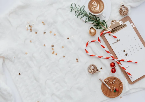 Navidad Año Nuevo Fondo Vacaciones Con Decoraciones Accesorio Mujer Concepto — Foto de Stock