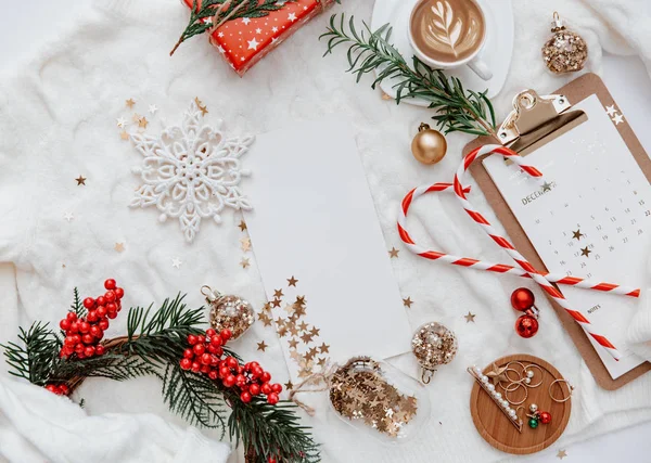 Natal Ano Novo Fundo Férias Com Decorações Mulher Cúmplice Conceito — Fotografia de Stock