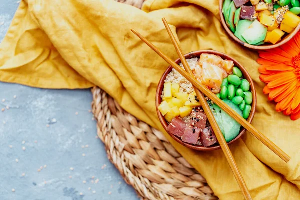 Vers Zeevruchten Recept Garnalen Kom Met Verse Garnalen Bruine Rijst — Stockfoto