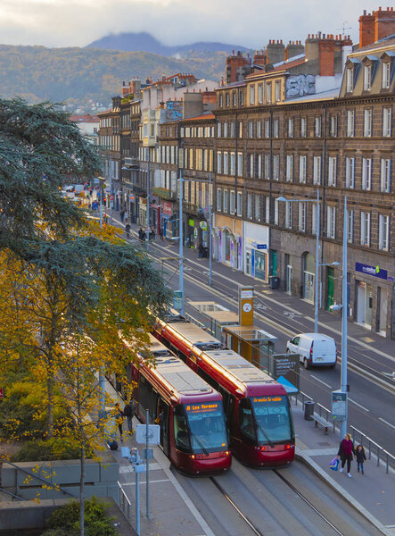 Clermont Ferrand France Nov 2019 Two Modern Red Trams Waiting Stock Image