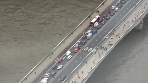 Aerial top view of traffic on London Bridge Video Clip