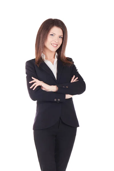 Retrato de jovem feliz sorridente empresária, isolado no fundo branco — Fotografia de Stock