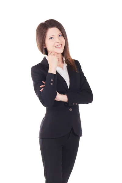 Retrato de jovem feliz sorridente empresária, isolado no fundo branco — Fotografia de Stock