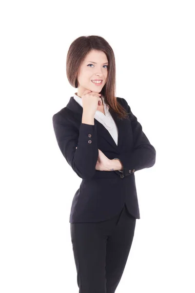 Retrato de jovem feliz sorridente empresária, isolado no fundo branco — Fotografia de Stock