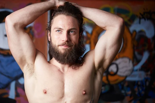 Portrait of young bearded long haired man — Stock Photo, Image