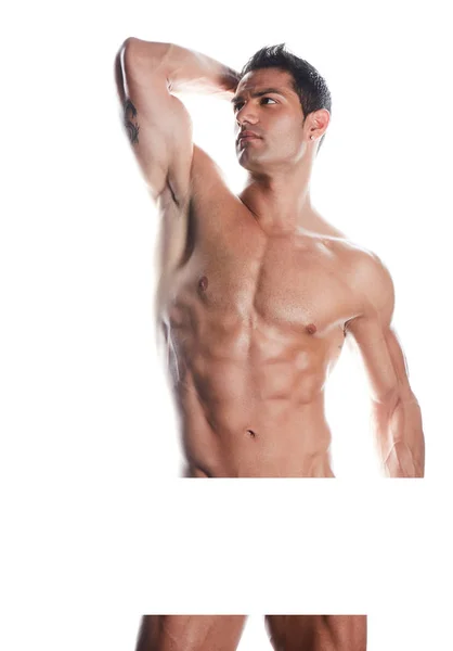 El muy musculoso guapo sexy chico sobre fondo blanco — Foto de Stock