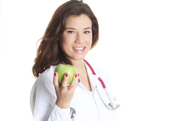 Unga Nutritionist Holding Ett Grönt Äpple — Stockfoto