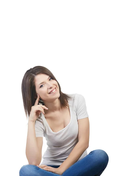 Beautiful Brunette Woman Thinking — Stock Photo, Image