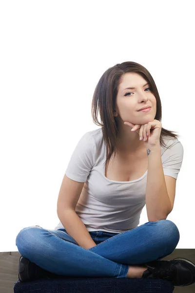 Beautiful Brunette Woman Thinking — Stock Photo, Image