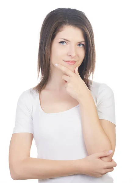 Beautiful Brunette Woman Thinking — Stock Photo, Image