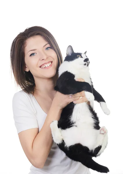 Mulher Feliz Com Gato — Fotografia de Stock