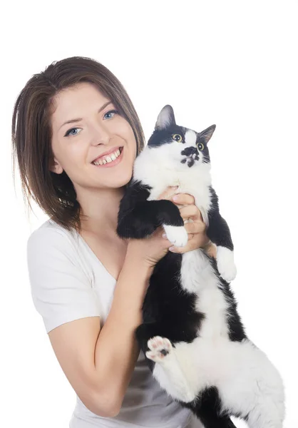 Feliz Joven Mujer Con Gato —  Fotos de Stock