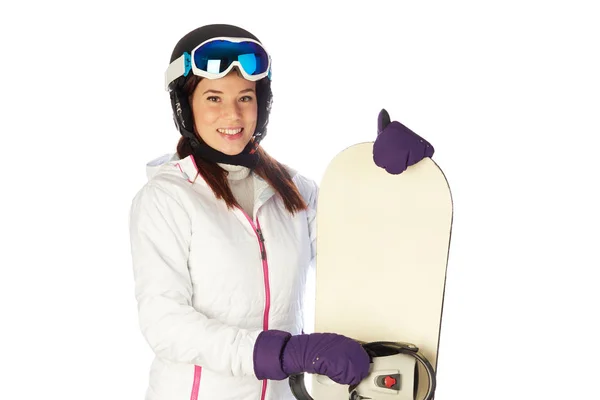 Jolie Jeune Femme Avec Snowboard — Photo