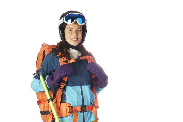 Piękna Kobieta Trekking Zimie — Zdjęcie stockowe