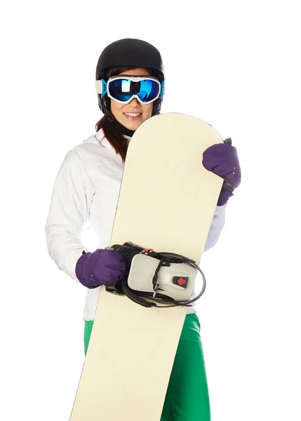 Pen Ung Kvinne Med Snowboard – stockfoto