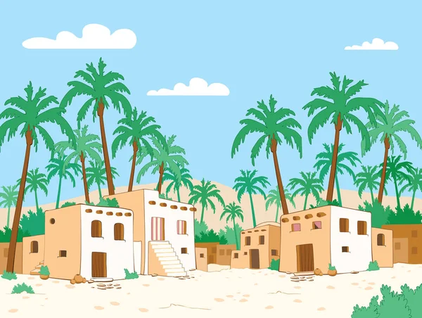 Pueblo del desierto en oasis — Archivo Imágenes Vectoriales