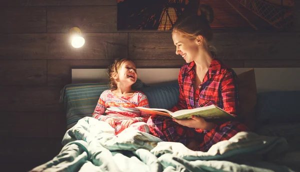 Mother and child reading book in bed before going to sleep — Stock Photo, Image