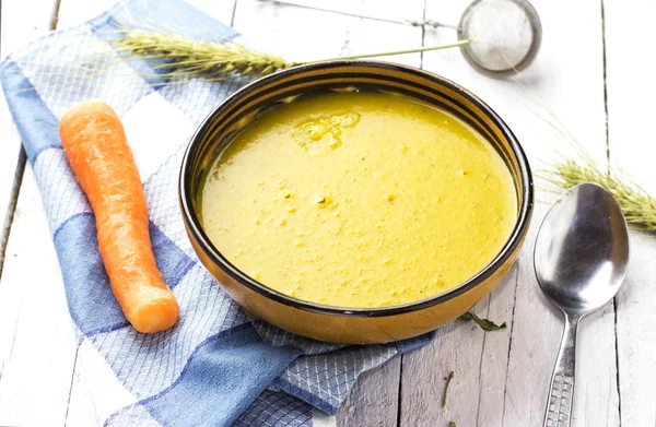 homemade arabic food lentil in bowl and fresh carrot