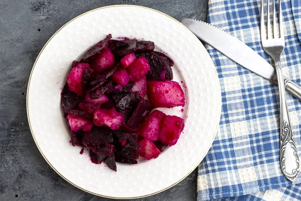 arabic food beetroot and potato on white plate